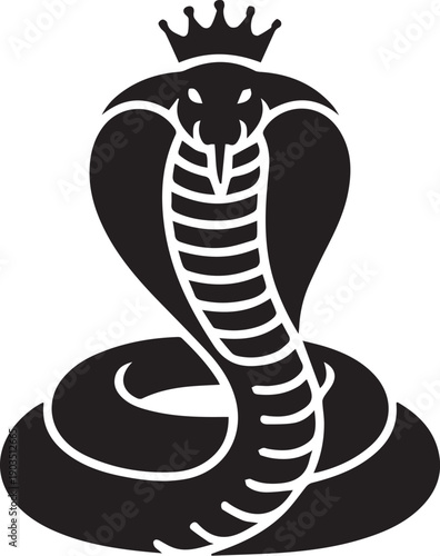 King cobra snake silhouette with royal crown, fierce mascot logo.