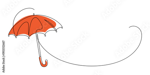Red umbrella. Continuous line drawing. Frame border.