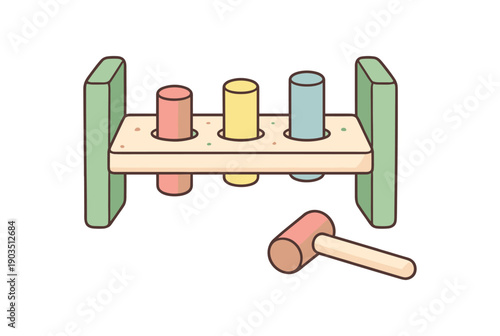 minimal stock vector icon flat clipart muted pastel colors low saturation low contrast simple geometric shapes clean edges consistent proportions minimal facial features wooden pounding