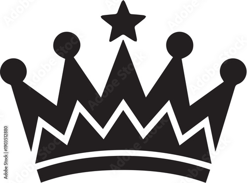 Royal crown silhouette icon with star, black and white vector.