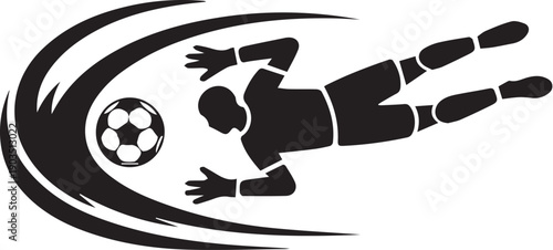 Football goalie making a save action vector silhouette