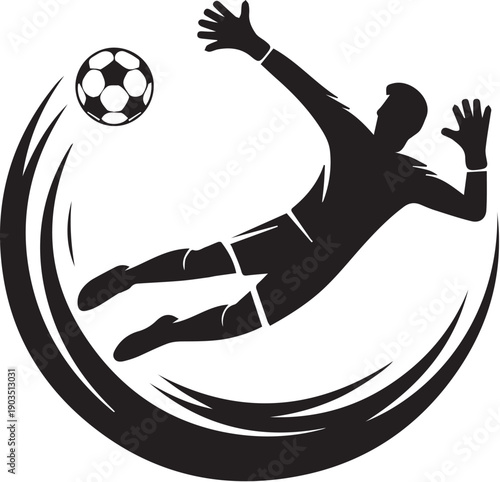 Soccer goalkeeper diving to catch ball silhouette illustration