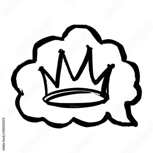 Royal Crown inside Speech Bubble Graffiti Tag. Bold Hand-Drawn Street Art Sketch for Urban Message Design.
