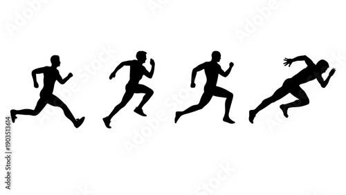 Male Sprinter Silhouettes in Motion, Athletic Running Vector Illustration
