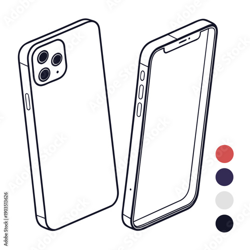 Isometric Outline of Modern Smartphone, Front and Back Views