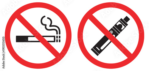 No Smoking No Vaping Prohibition Signs, EPS Vector Illustration Scalable Safety Warning Icon Anti Smoking Vaping Symbol Graphic Design