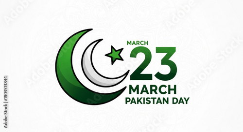 Pakistan day logo with crescent moon star and date march 23 celebrating national pride and patriotism