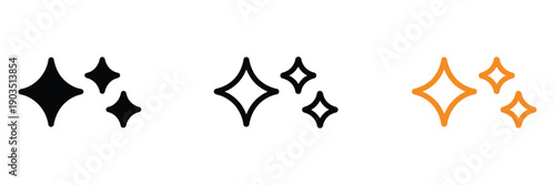 Shine and Sparkle Stars, Clean Symbols with Twinkle, Lightning, and Glowing Light Effects, Available in Outline, Flat, and Colored Flat Design