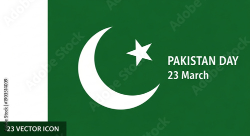 Pakistan day 23 march vector icon green flag white crescent moon star symbol illustration