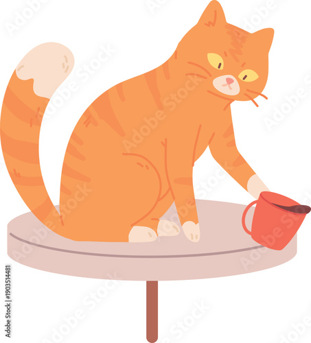 Playful cat break mug. Pet trouble icon