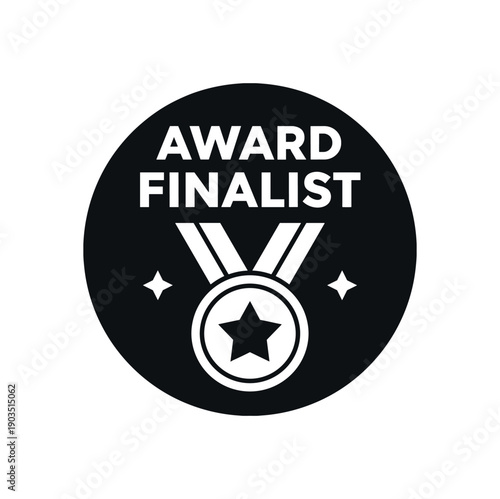 Flat vector badge AWARD FINALIST simple white medal with