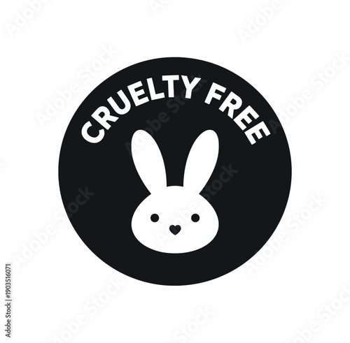 Flat vector badge CRUELTY FREE simple white bunny head