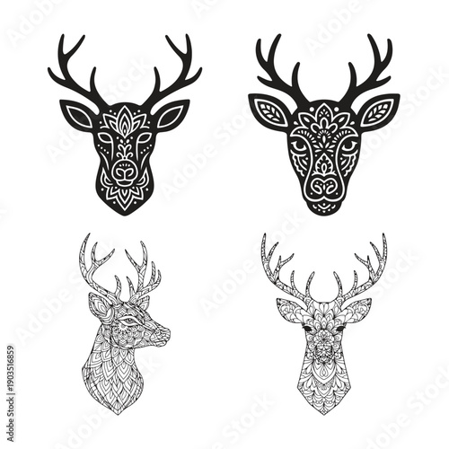 Deer Head Mandala Design Silhouette Vector Illustration Art