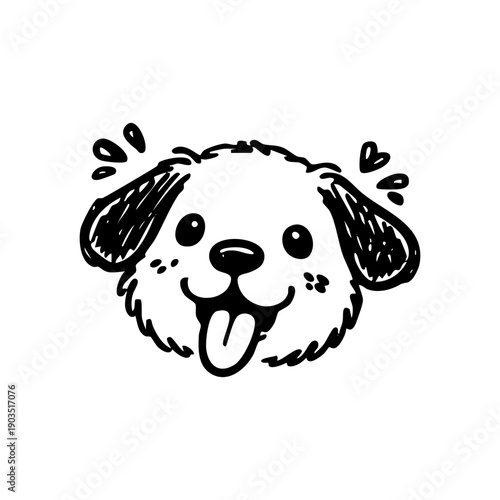 Cute Hand Drawn Dog Face Illustration.