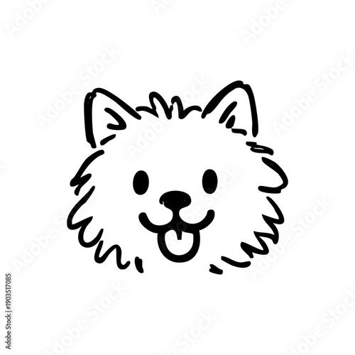 Cute Fluffy Dog Face with Tongue Out.