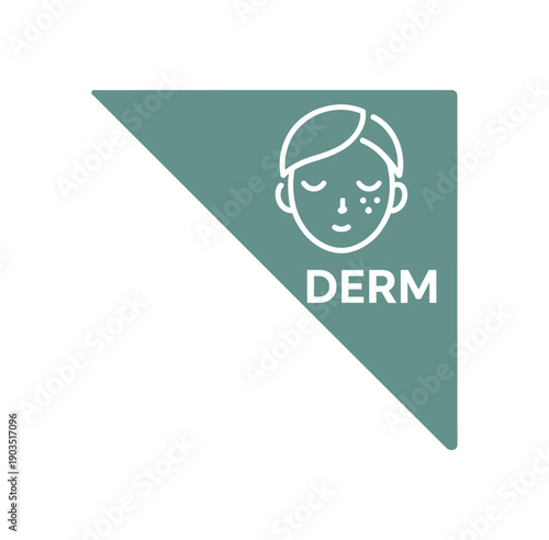 Flat vector corner callout sticker DERM simple white skin face outline pictogram centered within triangle