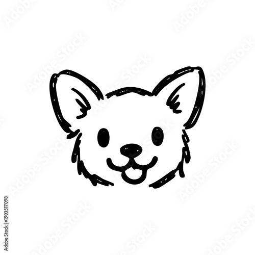Cute hand drawn corgi dog face illustration.