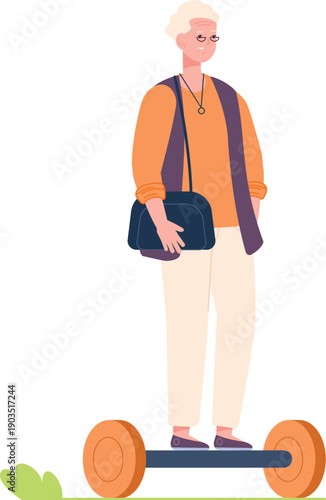 Female senior on gyroscooter. Old woman activity illustration