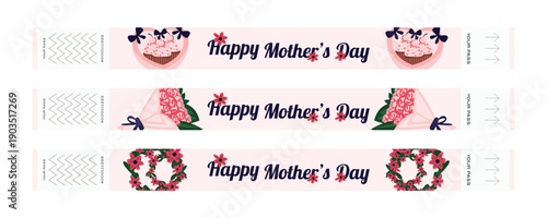Mothers Day wristband ticket set with cupcakes bouquets and floral wreaths