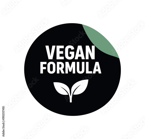 Flat vector sticker peel badge VEGAN FORMULA simple white leaf sprout