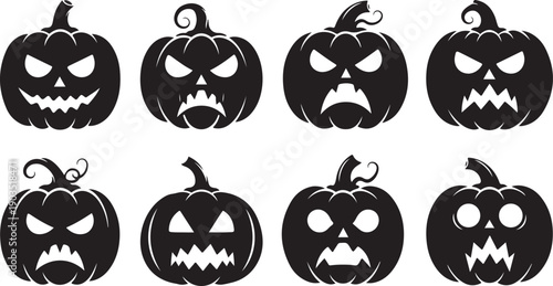 Halloween pumpkins with various spooky faces and expressions