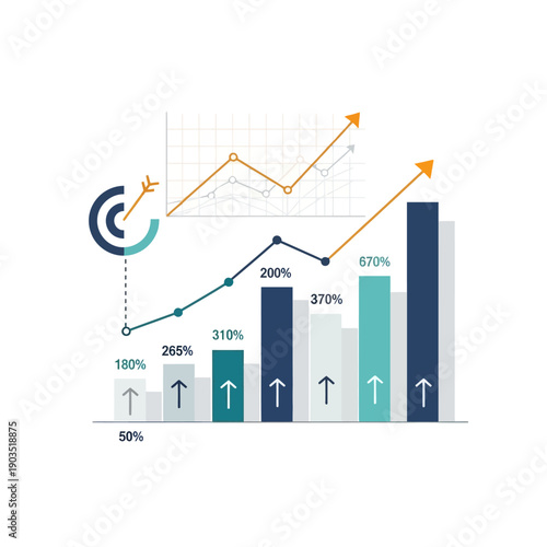 Financial Growth Chart: Upward Trend, Bar Graph, Line Graph, Data Analysis