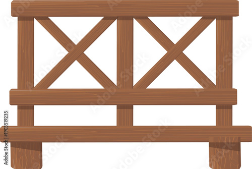 Wooden fence. Handrail in retro barrier style cartoon icon