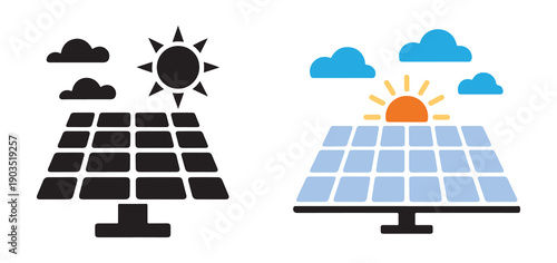 Solar panel with sun and cloud renewable energy illustration eps 10