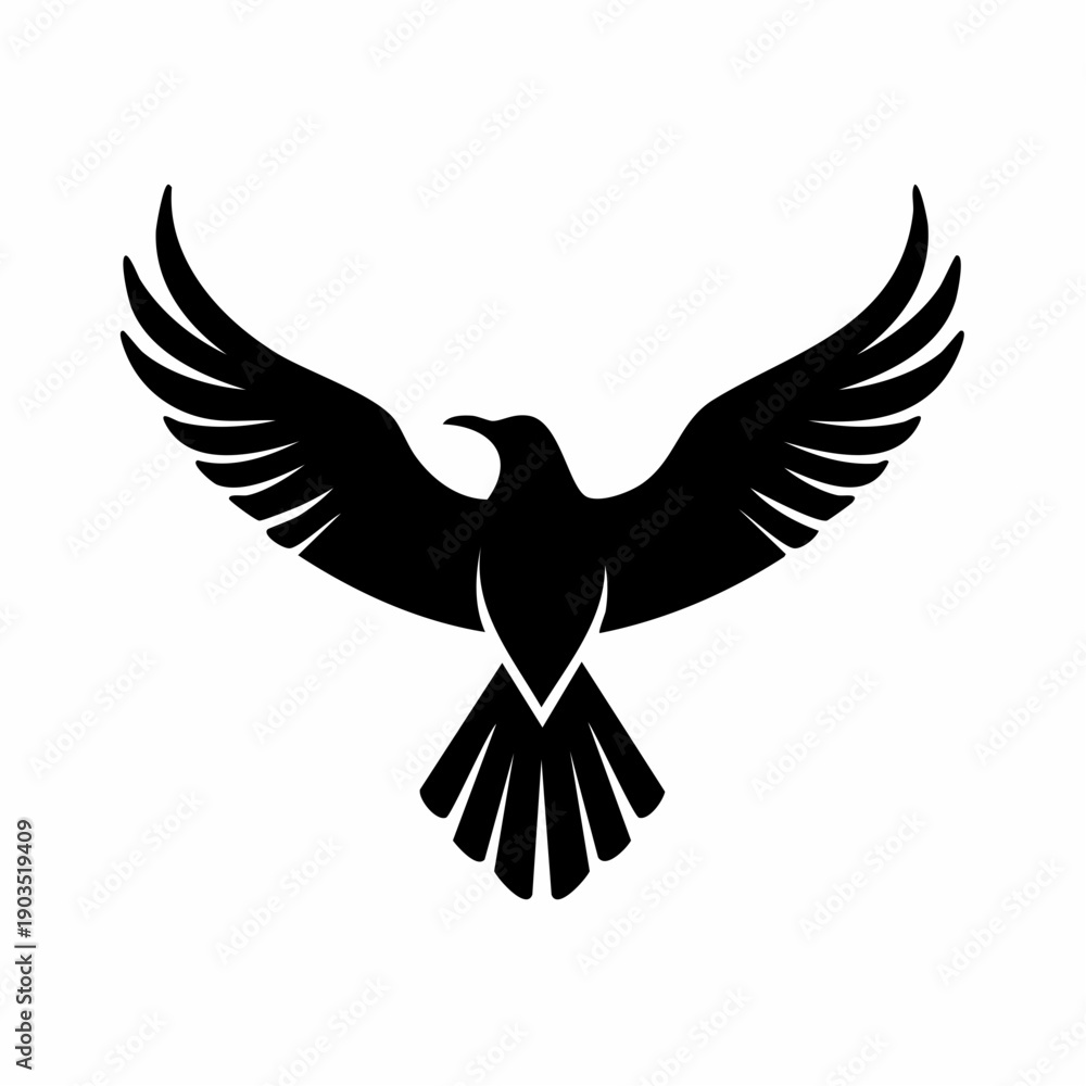 Obraz premium Soaring bird emblem design featuring outstretched wings and a detailed outline silhouette in a minimalist dark style perfect for branding