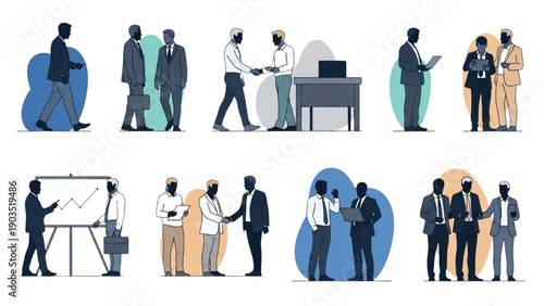 Diverse professionals interacting in a modern office environment from various viewpoints