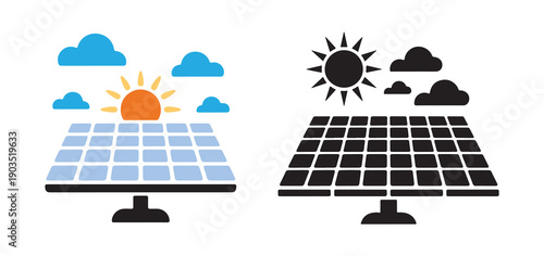 Solar panel with sun and cloud renewable energy illustration eps 10