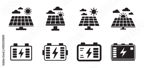 Eco-friendly solar power panel battery icon set. Illustration eps 10