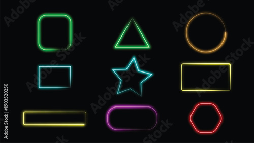 Vibrant Neon Geometric Shapes set on Dark Background