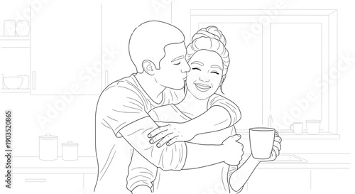 Happy Couple Sharing a Tender Moment in the Kitchen.