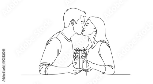 Couple sharing a romantic moment with a gift.