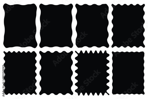 Rectangle shape frame with zigzag edge. Rectangular zigzag curved box. Decorative banners and labels set on white background. zigzag frame, zigzag edge stickers, frames, shapes, zig zag edge. 