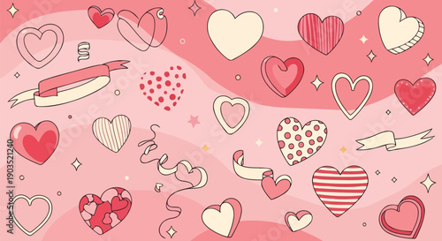Cute hand drawn love hearts background for Valentine day card design