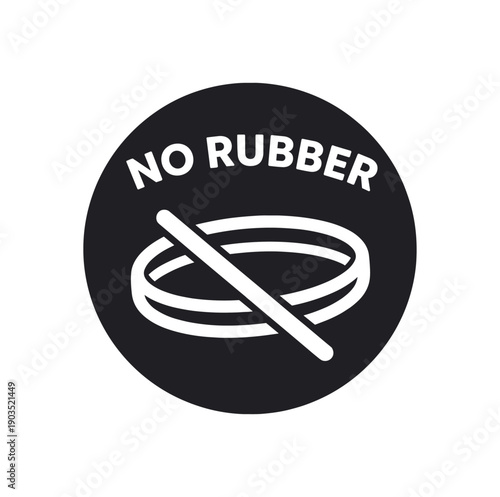 Flat vector badge NO RUBBER simple white elastic ring with slash
