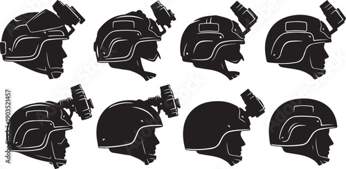 Silhouette of people wearing virtual reality headsets in profile