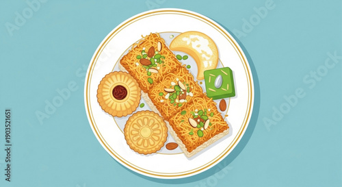 Crispy fried food on a plate with lemon slices and biscuits on a blue background a delicious and appetizing snack or snacktime option