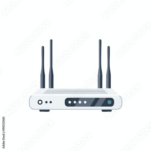 White Wi Fi Router with Four Antennas