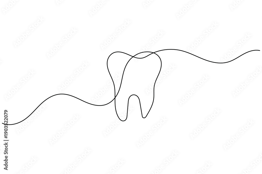 Obraz premium Tooth continuous one line art drawing a minimal dental medical symbol icon.