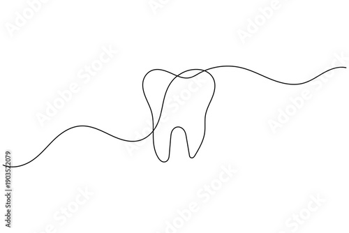 Tooth continuous one line art drawing a minimal dental medical symbol icon.