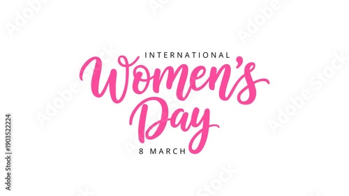 International Women's Day Animated Text Pink Color with Alpha Channel. International Women's Day greetings and social media greeting