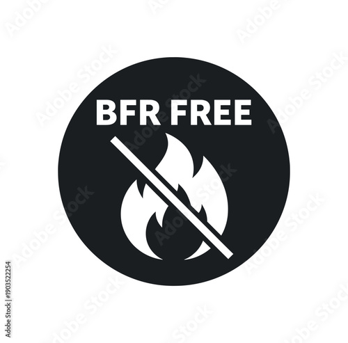 Flat vector badge BFR FREE simple white flame with slash