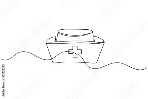 Nurse cap continuous one line art vector illustration medical symbol design