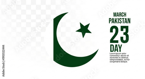 Pakistan day march 23rd green crescent star flag symbol illustration