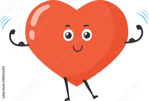 Strong heart character. Funny positive kawaii mascot