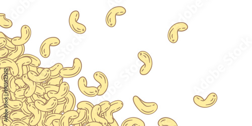 cashew background. cashew nuts in frame, border. cashew frame wallpaper. cashew illustration for packaging.