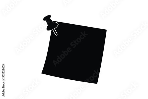 Sticky note icon with push pin isolated on white background silhouette for reminder and office stationery use